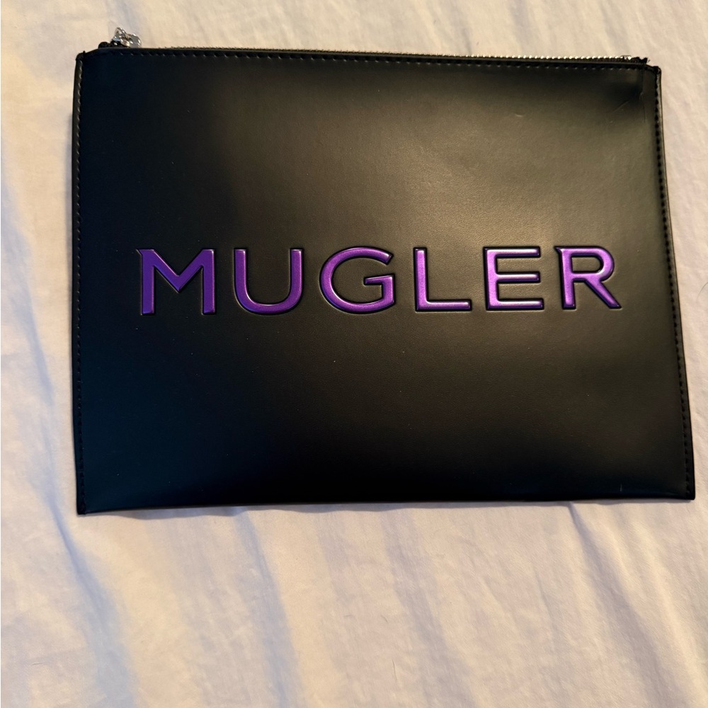 Mugler Men's Black Toiletry Bag with Purple Logo